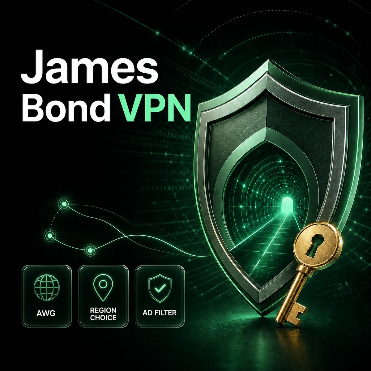 James Bond VPN — защищённое VPN-подключение с выбором региона